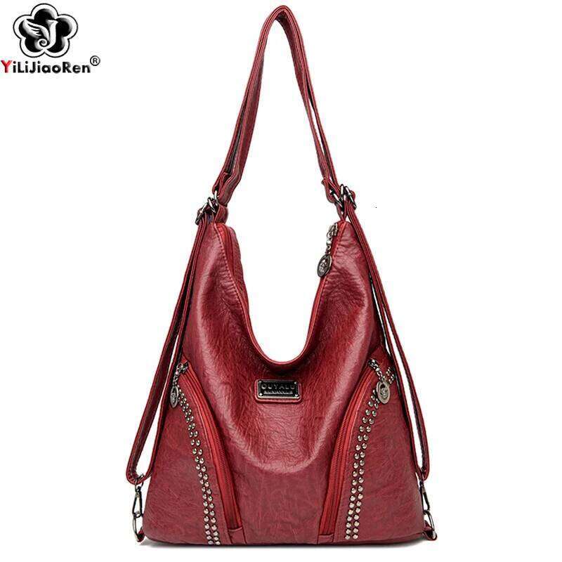 Multifunction Big Hand Bags for Women Winter Large Tote Fashion Rivet Shoulder Bag Female Luxury Soft Ladies Leather Handbag XJ260306