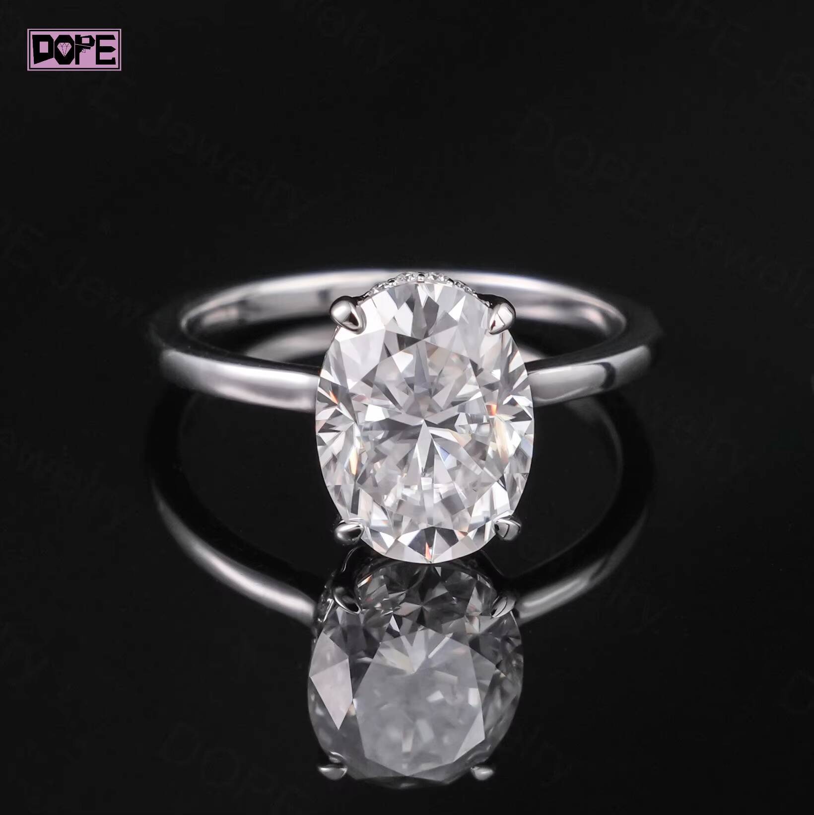 Custom Jewelry Moissanite Ring 925 Silver Hidden Halo 3CT Oval Cut Women Engagement Wedding Ring