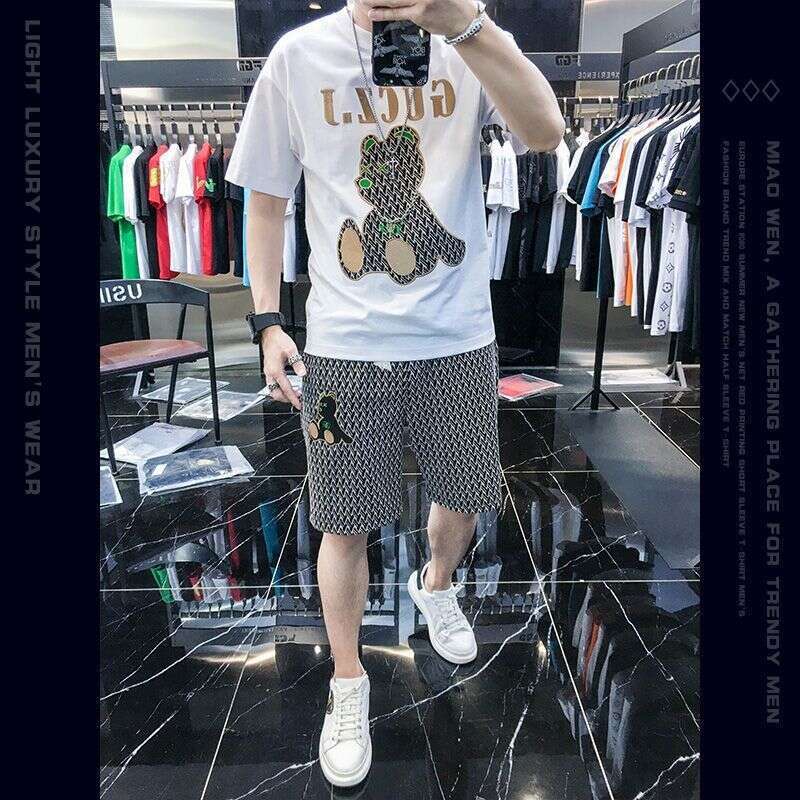 European Style Embroidered Sports Short-Sleeve Shorts Set For Men Trendy And Stylish Summer New Men's Outfit Luanyun