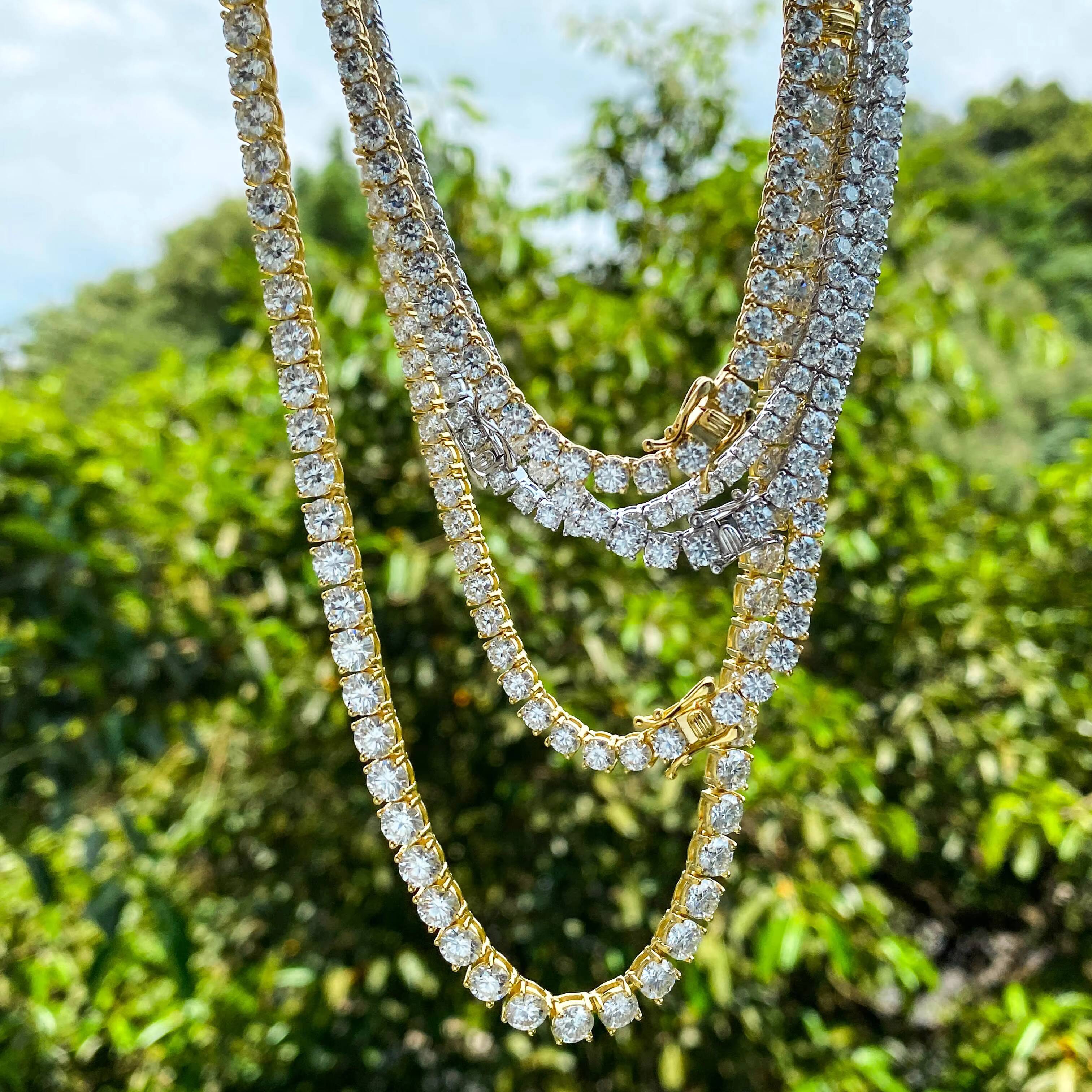 Silver Sterling 14K18K Plated 2mm-6mm Moissanite Tennis Chain Bracelet Elegant Mens and Womens Necklaces