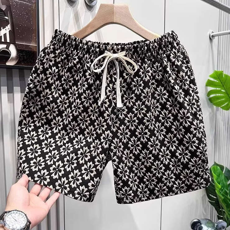 Light Luxury Trendy Houndstooth Men Loose Four-Quarter Beach Retro Casual Pants Men's Summer Sports Shorts Luanyun