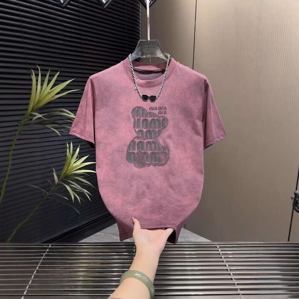 Summer New Fashion Couple Style T-Shirt With Rhinestone Print Round Neck Half Men's Casual Short Sleeve Trend Luanyun Luanyun