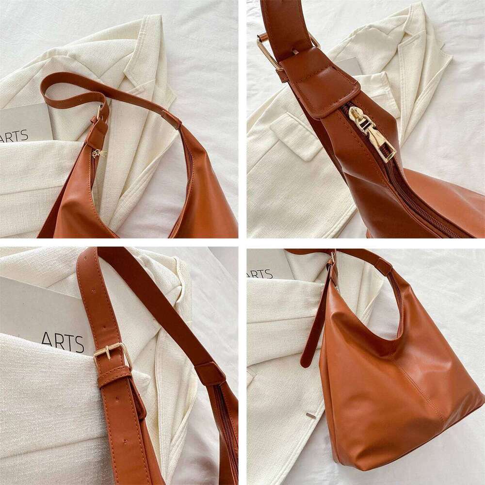 Trendy Casual Soft PU Women's Handbags Solid Color Large Capacity Female Shoulder Retro Tote Bag For Commute Shopping XJ260306