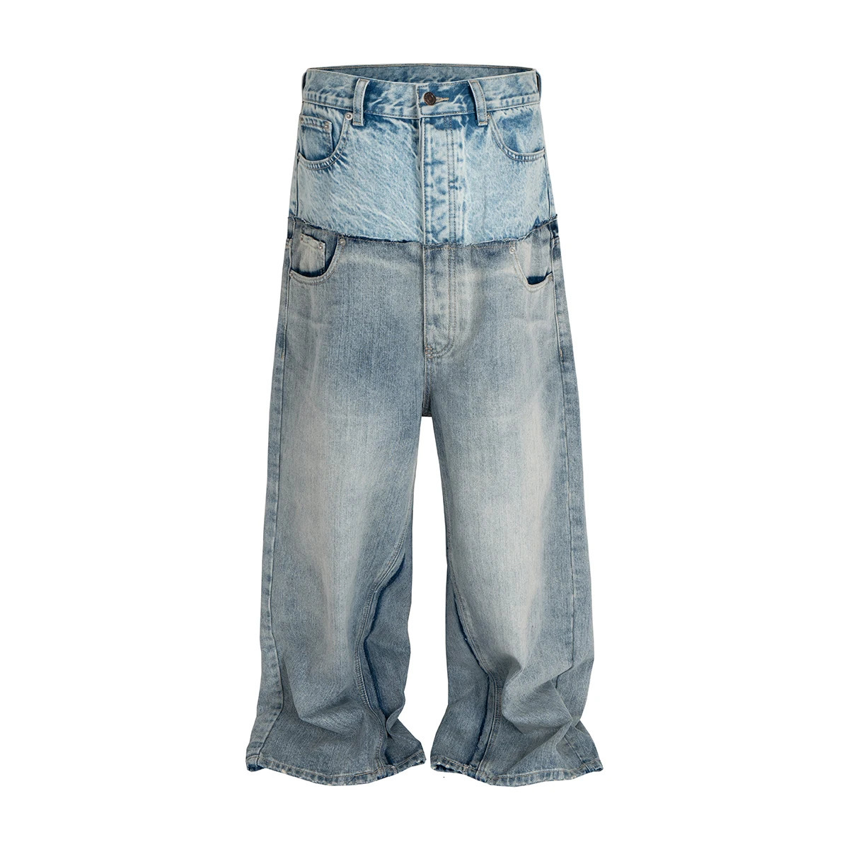 CUT-UP Double-layer Double Waist Patchwork Baggy Jeans for Men and Women Straight Casual Loose Denim Trousers Oversized 260227