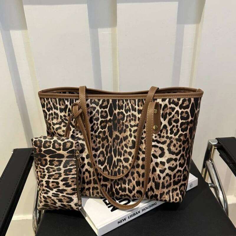 Women's Leopard Print Tote bag Pu Leather Underarm Bags Simple Casual Travel Shopping Bag Large Capacity Mother and Child Packag XJ260306