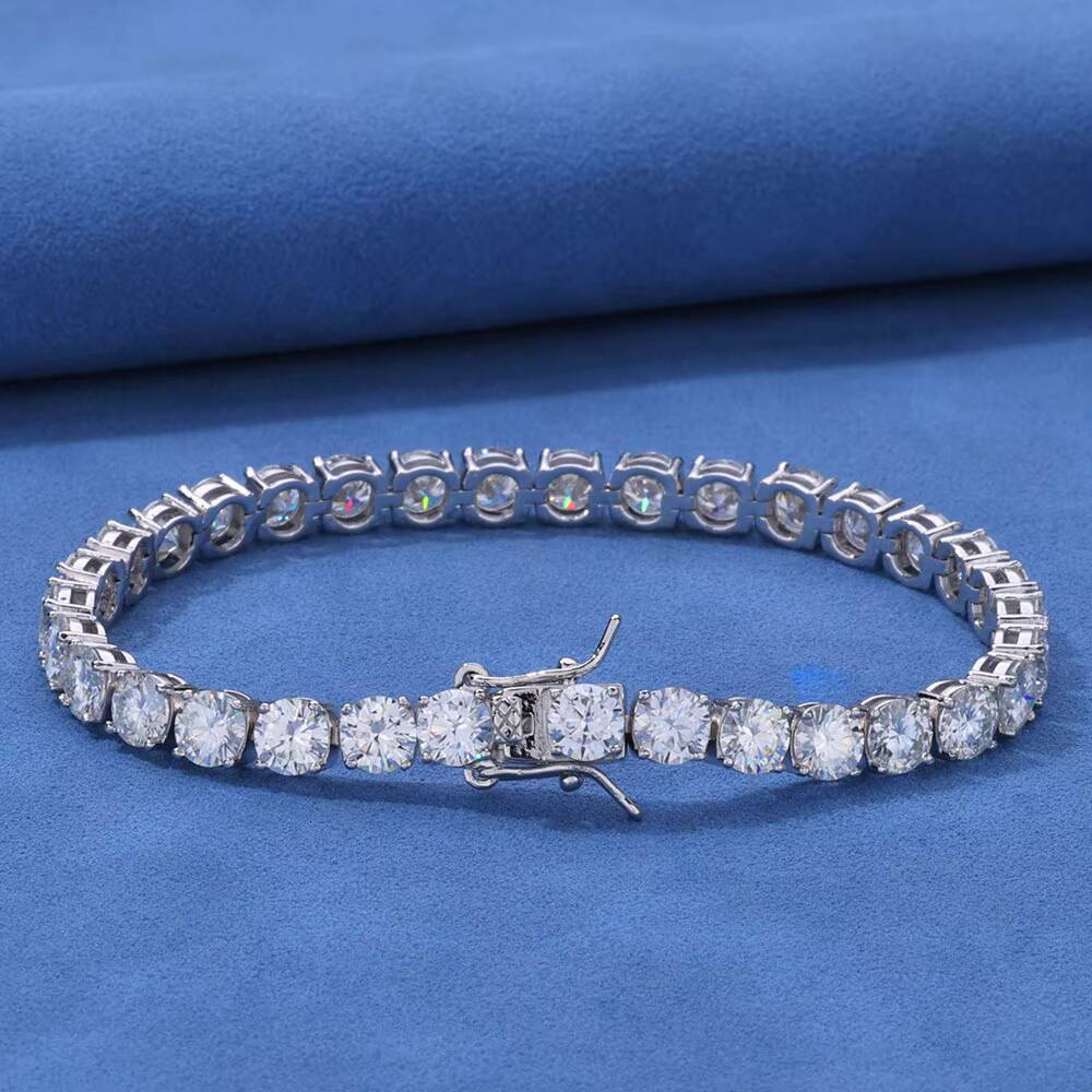 NUOYA Fine Jewelry VVS Moissanite Tennis Chain Womens 6mm 925 Sterling Silver Iced Out Diamond Tennis Chain Necklace for Gift