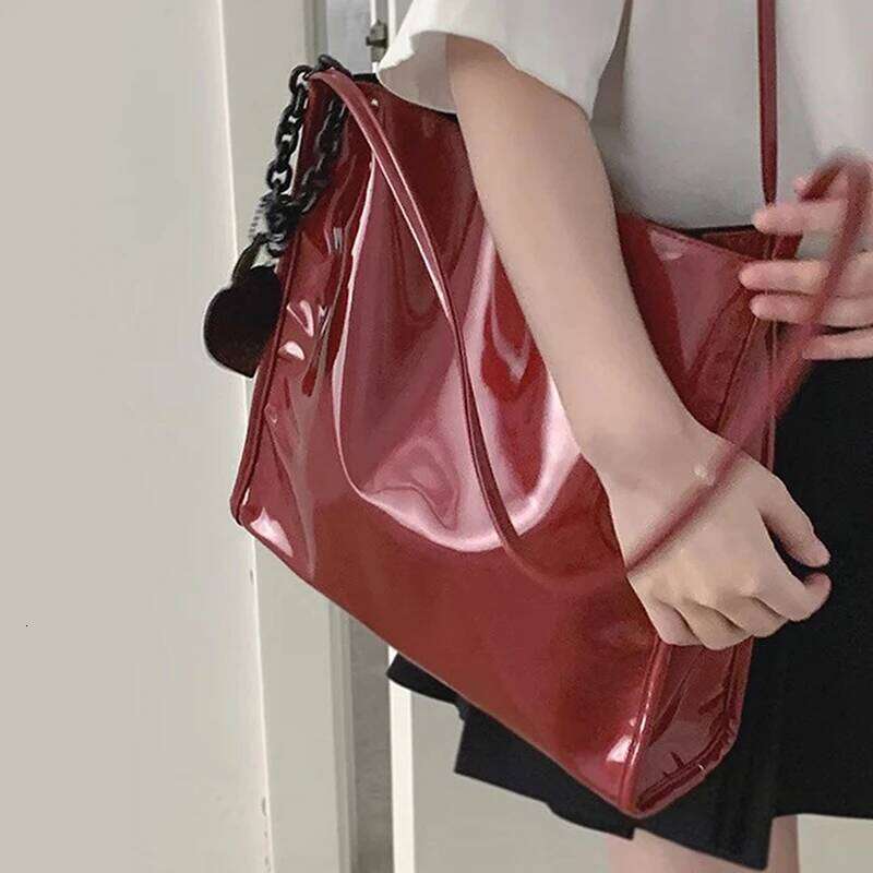 Soft Patent Leather Women's Shoulder Large Capacity Ladies Tote Bags Fashion Casual Female Portable Handbags Underarm Bag XJ260306