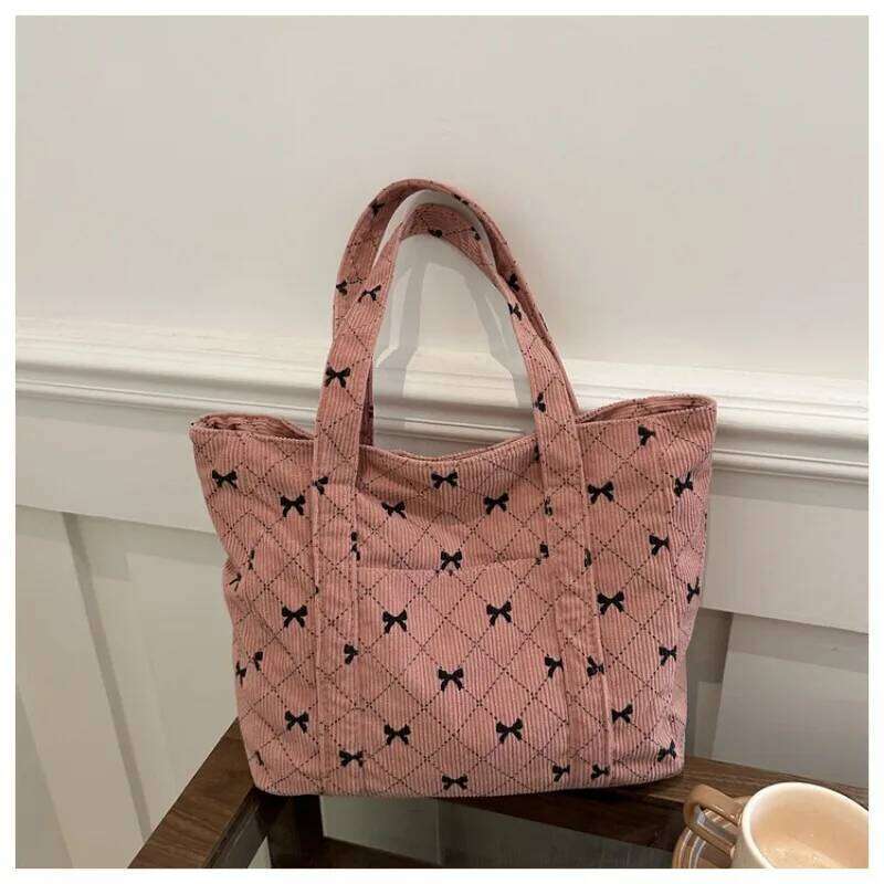 Corduroy Tote Bow Pattern Shoulder Bag Large Capacity Fashion Underarm Commuting Handbags Shopping Bags Eco-friendly Handbag XJ260306