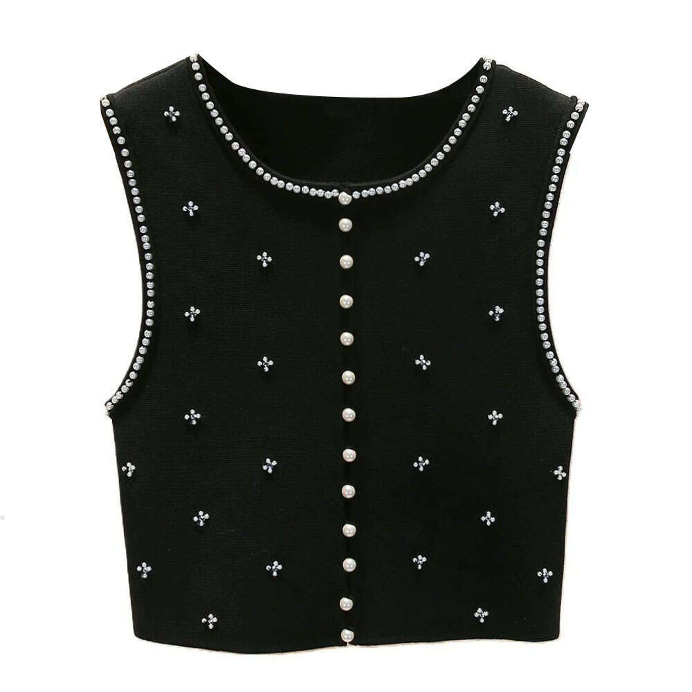 2026 Spring and Summer French Fashion Short Style Diamond embellished Sleeveless a20 Tank Top Comfortable A-line Knitted Skirt Set