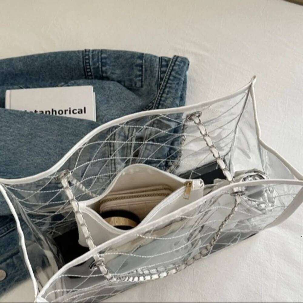 Large Capacity Transparent Shoulder Summer Underarm Waterproof Composite Bag Korean Style Storage Beach Portable Tote XJ260306