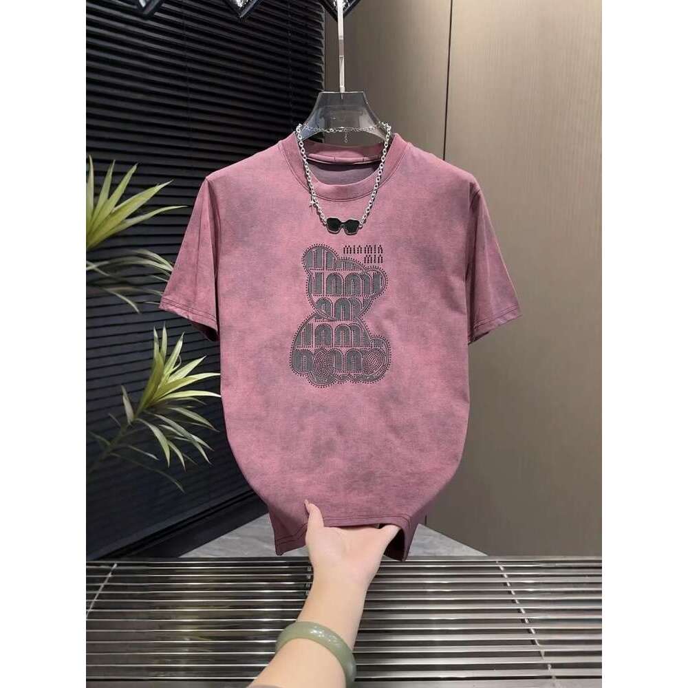 Summer New Fashion Couple Style T-Shirt With Rhinestone Print Round Neck Half Men's Casual Short Sleeve Trend Luanyun Luanyun