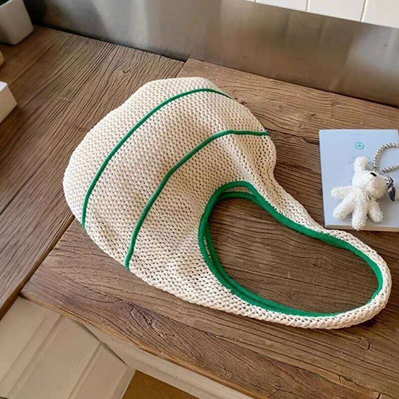 Spring Summer Woven Tote Dopamine Color Shoulder & Underarm Bag Trendy Casual Beach Hollow Out Handbags XJ260306