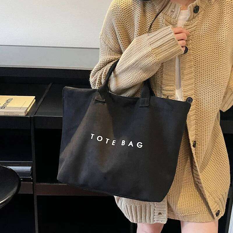 Cross Border Hot Sale Letter Print Shoulder Large Capacity Suede Tote Handle Bag Casual Simple Style Commuter Storage Bags XJ260306