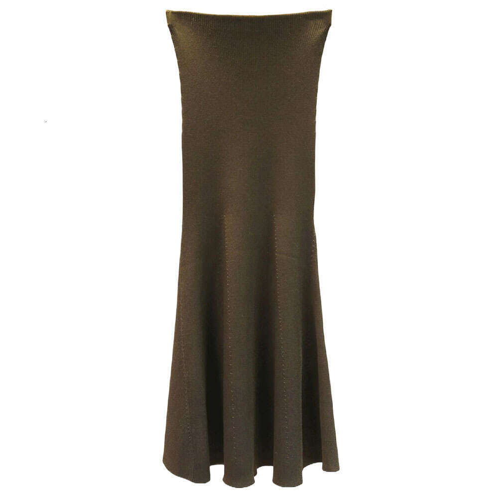 2026 Spring/Summer New Designer Women's Deep Green a20 Collar Short Sleeve Knitted Top Fish Tail Skirt