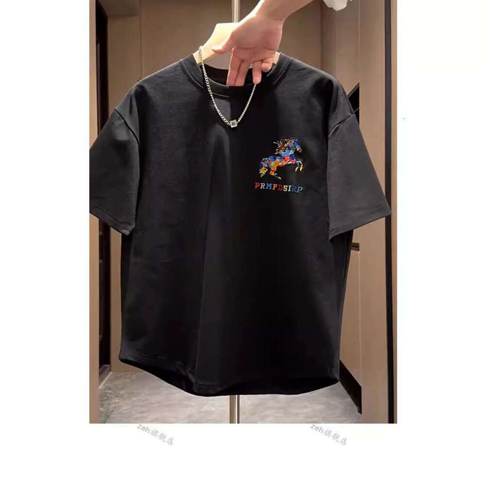 Men's Trendy Colorful Pony Print Casual Short Sleeve Summer New Round Neck Versatile Tee Shirt Cool T-Shirt Luanyun