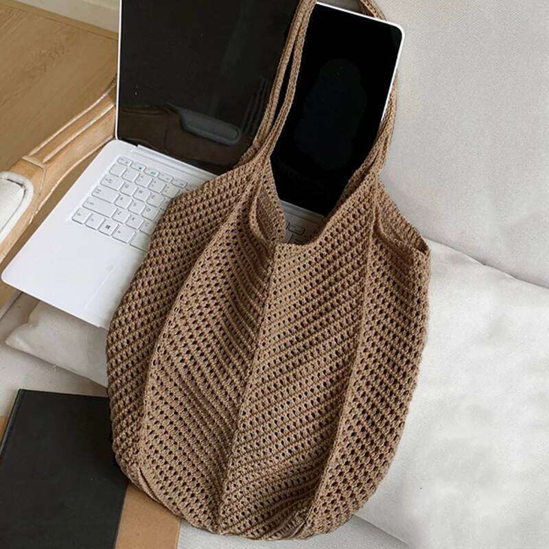 Women Crochet Tote Candy Fashion Knitted Large Capacity Woven Shoulder Bags Solid Color Simple Shopping Bag for Summer Beach XJ260306