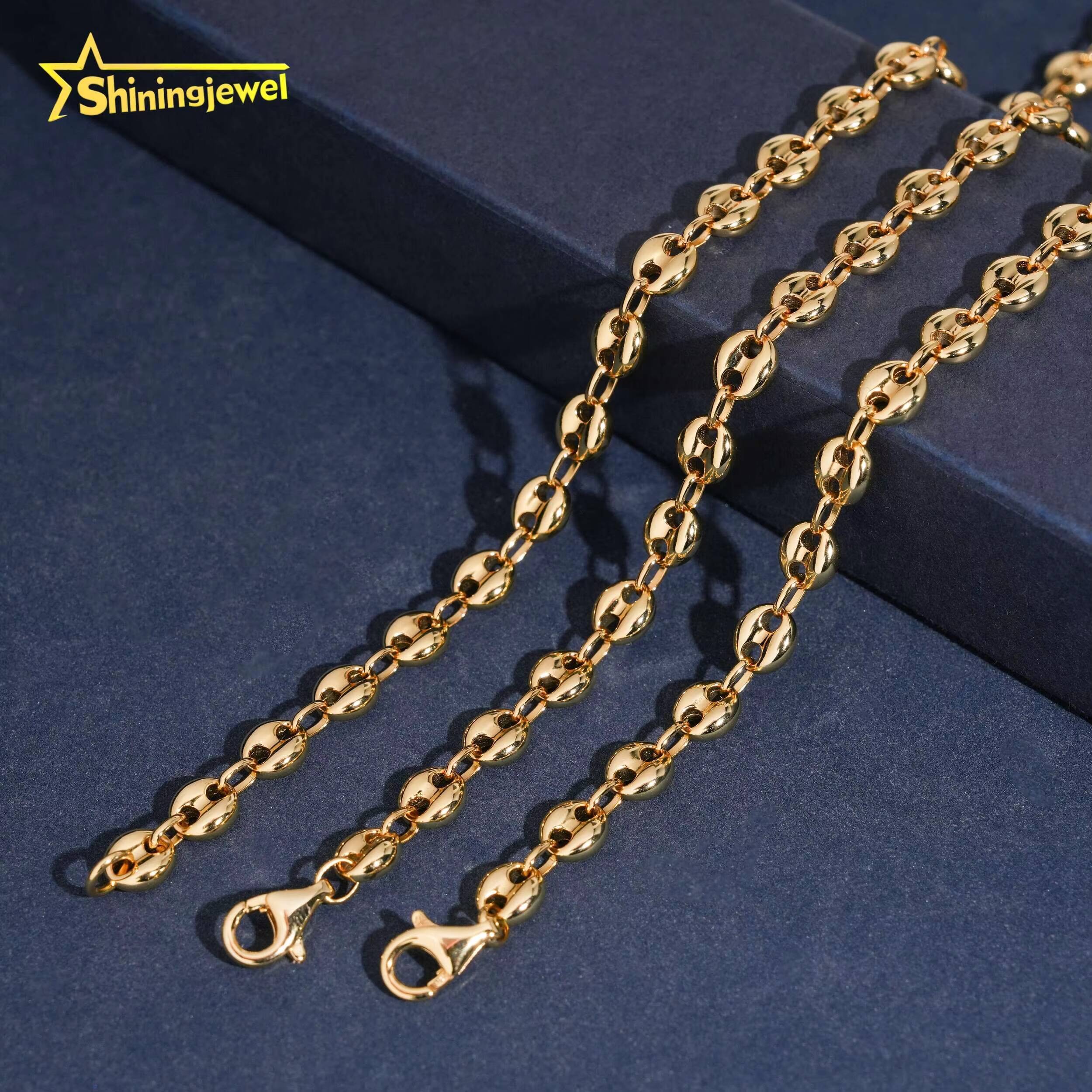 16K Gold Plated Factory Wholesale Price Hip Hop Jewelry Bracelet Solid 925 Silver Pig Nose Chain Men Chain Necklace