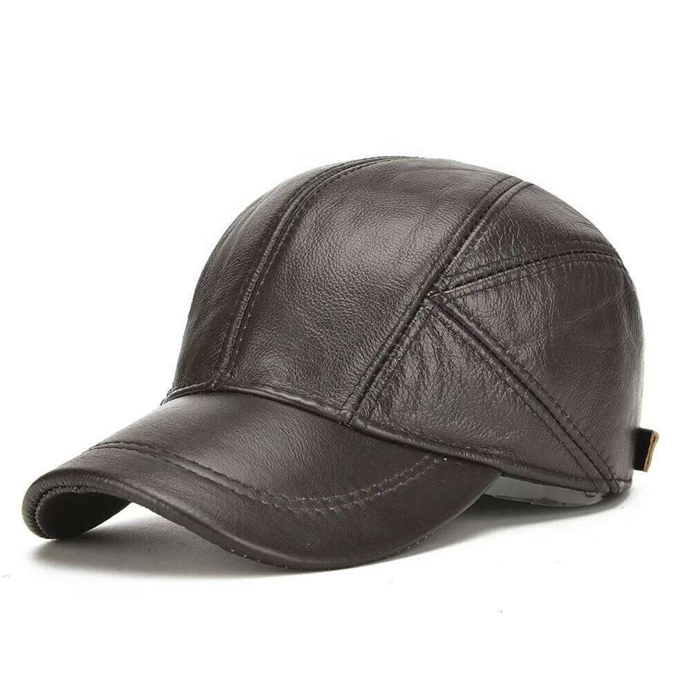 Hot Sale Casual Earflap Cap Men's Cowhide Caps Male Fall Winter Genuine Real Cow Leather Baseball Hats Y260304