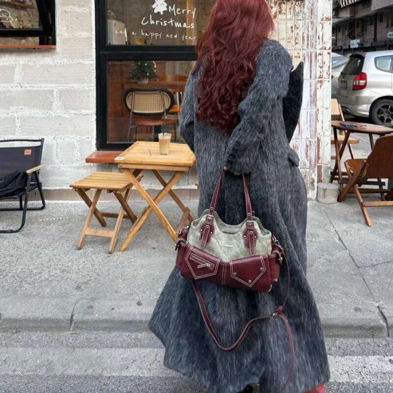 New Original Niche Design Retro Color-blocking Denim Patchwork Single-shoulder Underarm Hand-held Crossbody Bag Girls Package XJ260306