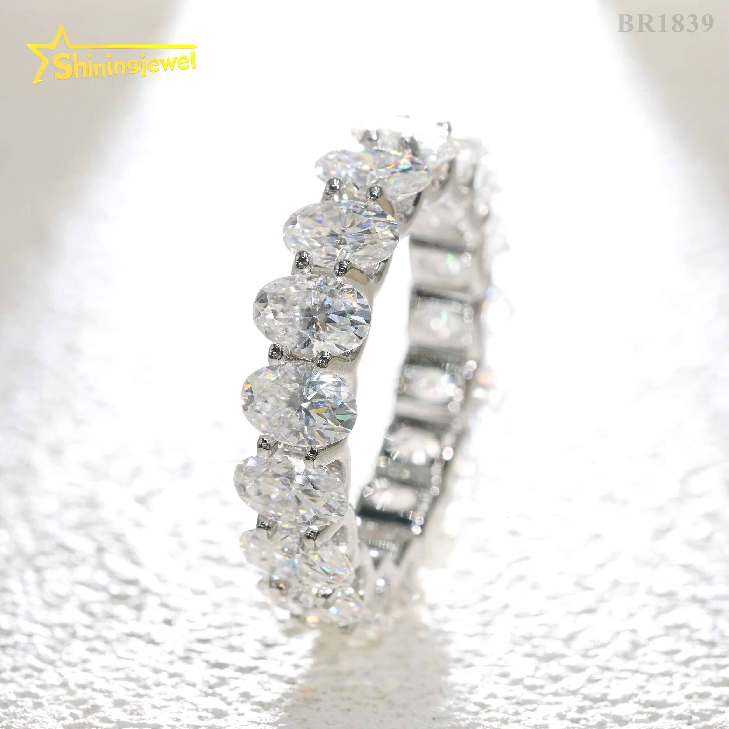 GRA Certificated 925 Sterling Silver Oval Cut Eternity VVS Moissanite Ring Custom Women Wedding Engagement Band Rings