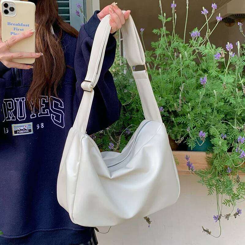 New Solid Color PU Soft Leather Women's Large Capacity Crossbody Small Commuter College Student Class Shoulder Totes Bag XJ260306