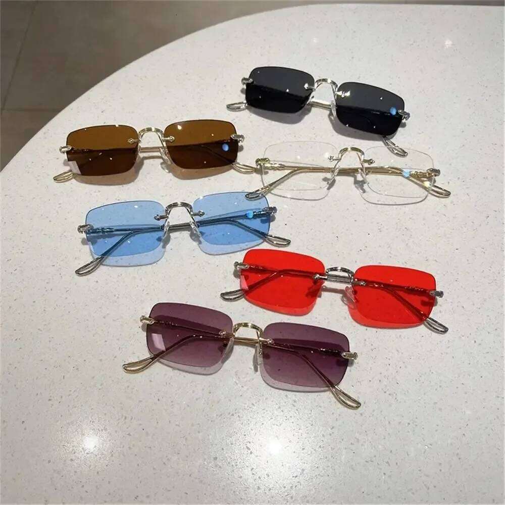 Rimless Rectangle Sunglasses Men Women 2025 Fashion New in Vintage Shades Eyewear Brand Design Ocean Lenses Sun Glasses Z260307