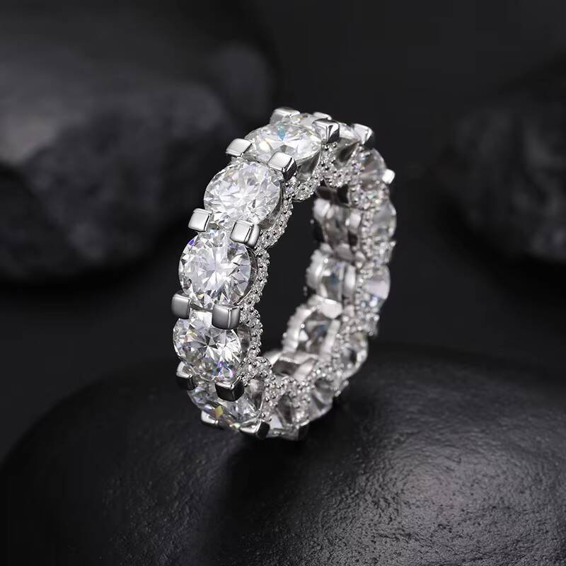Trendy Mens Moissanite Hiphop Rings 925 Sterling Silver Cuban Moissanite Ring for Men Gold Plated Wide Band Ring
