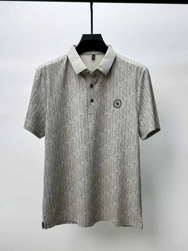 High end ice silk mens polo shirt short sleeve summer cool and breathable lapel T-shirt fashionable printed casual top 260305