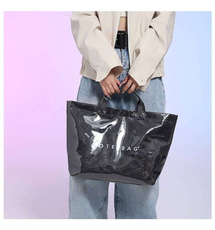 Korean version Instagram trendy fashion personality PVC transparent tote bag, niche women's temperament handbag shoulder bag XJ260306