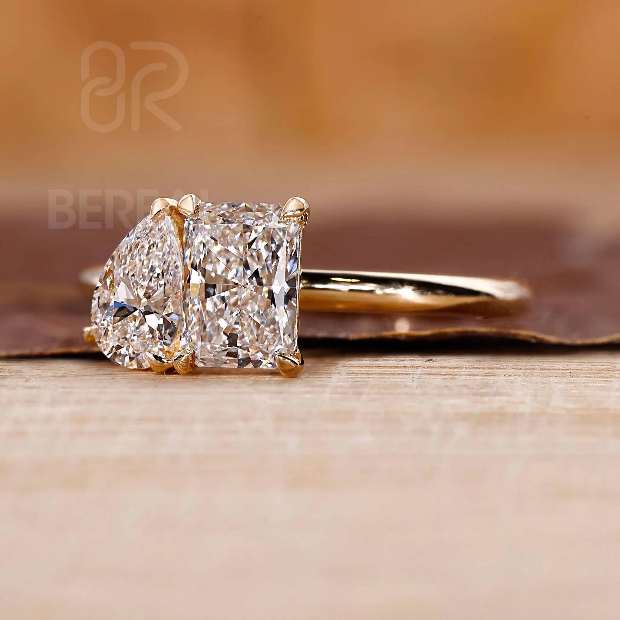 New Design Emerald Cut Lab Grown Diamond Engagement Ring Custom 925 Silver Pear IGI CVD Lab Diamond Ring Women Fine Jewelry