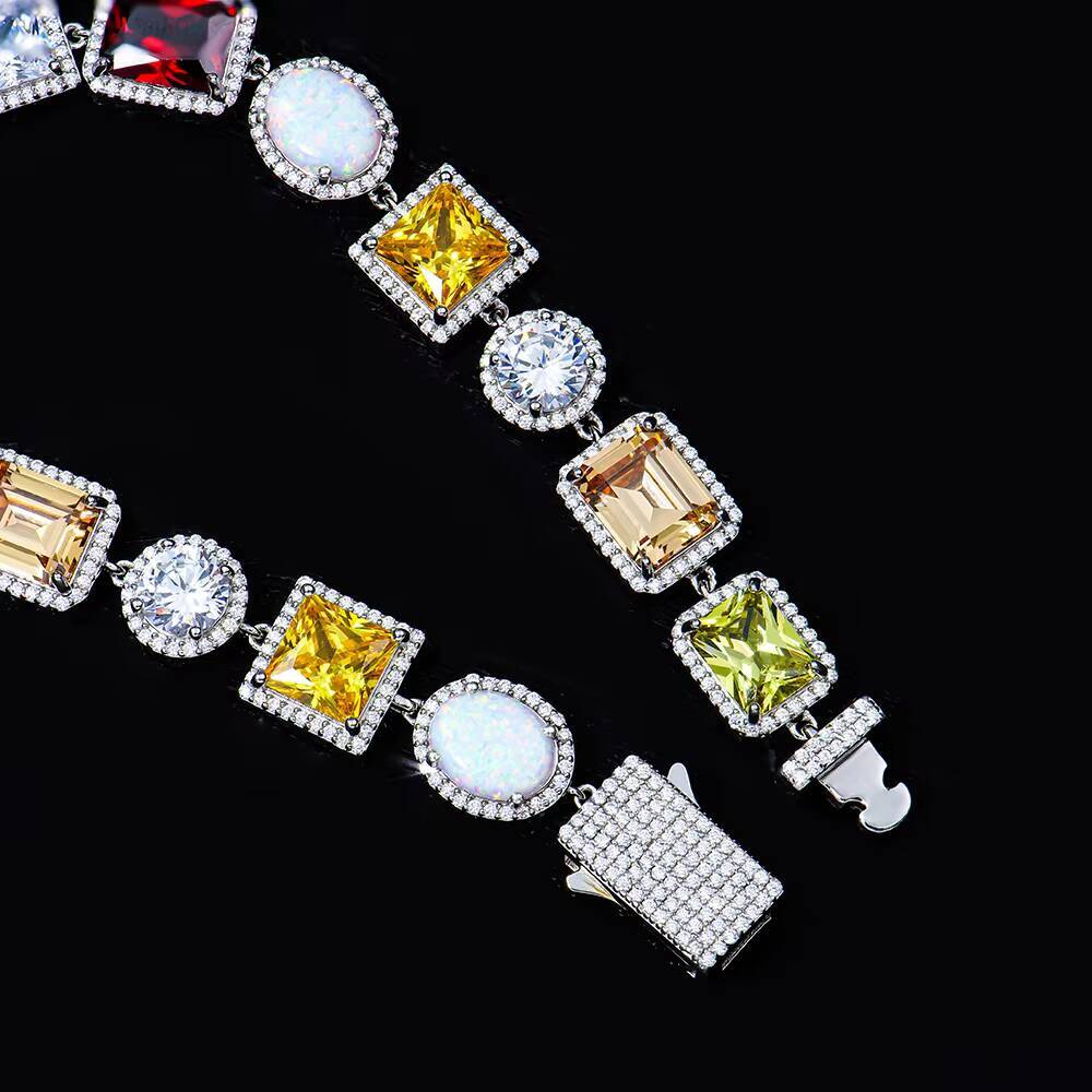 Custom Personalized High Gemstone Fashion Jewelry 925 Sterling Silver Zircon Color Tennis Chain Necklace for Women