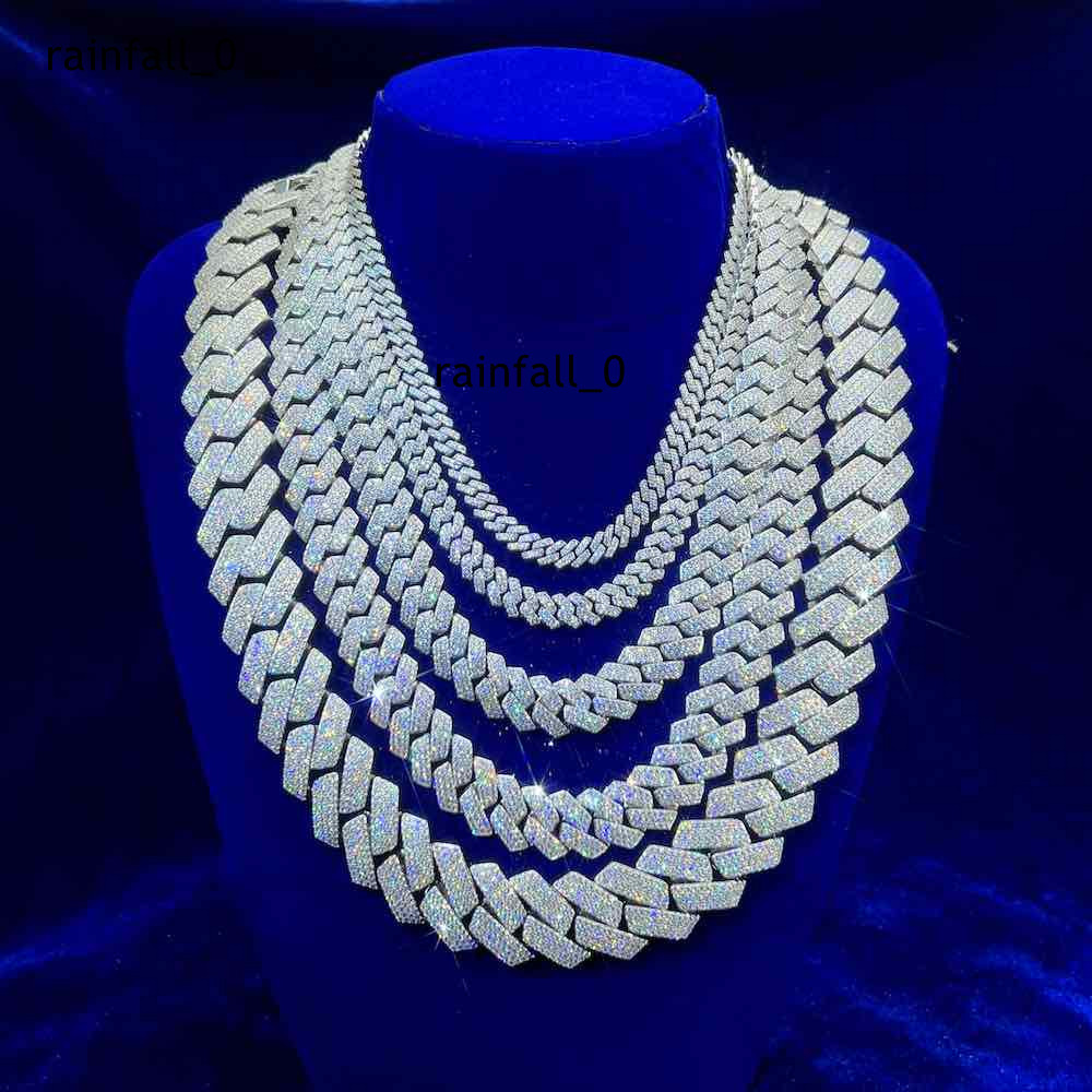 20mm 4 Rows Luxury Custom Iced Jewelry 925 Sterling Silver Moissanite Cuban Chain VVS1 Mens Choker Moissanite Cuban Link Chain