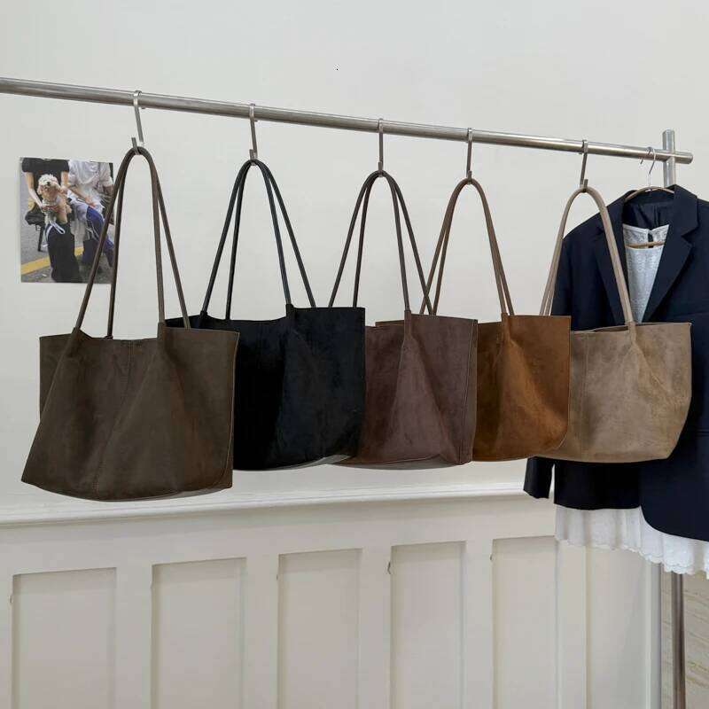 LEFTSIDE Women Faux Suede Shoulder 2025 Winter Retro Soft Tote Bag Luxury Designer Trend Female High Capacity Handbags XJ260306