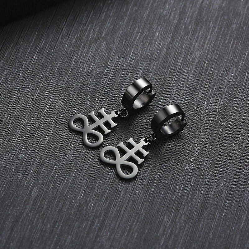 BRIMSTONE SATANIC CROSS EARRING for men CHURCH OF SATAN SATANIC STAINLESS STEEL EARRINGS UNISEX JEWELRY 260302