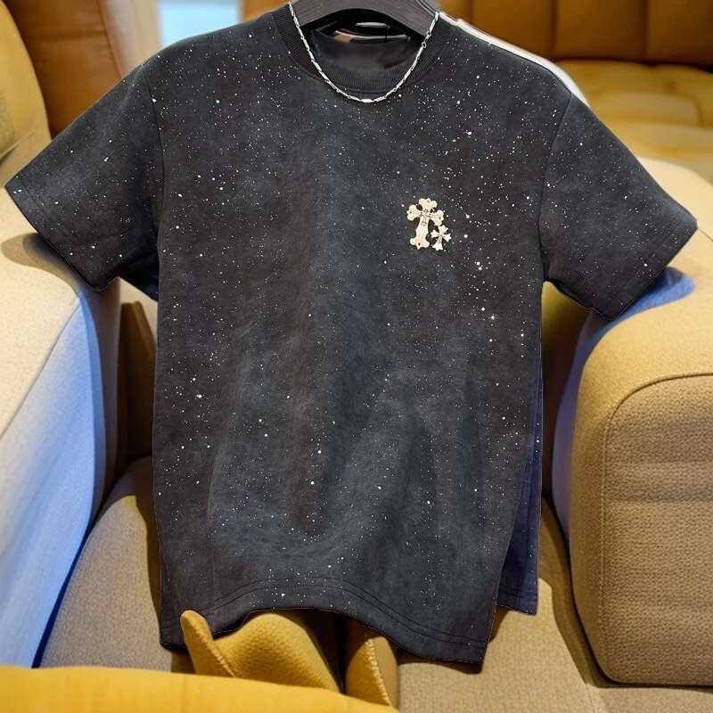 New Fashion Starry Sky Round Neck Short Sleeve Men's T-Shirt With Cross Print Casual Slim Fit Versatile Top Luanyun