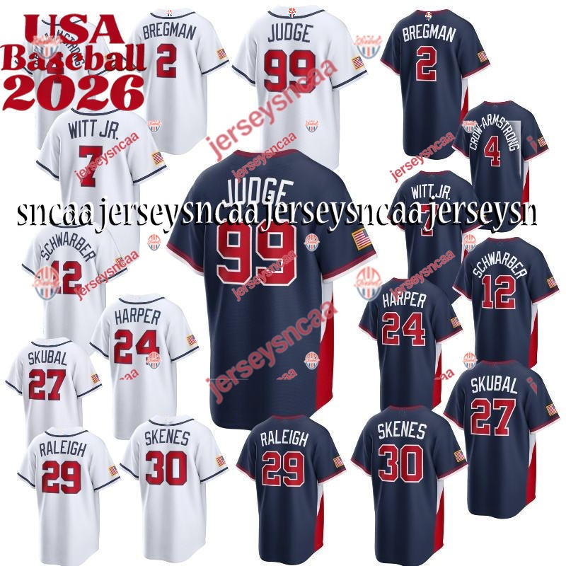 99 Aaron Judge Team USA 2026 World Baseball Classic Jerseys Paul Skenes Pete Crow-Armstrong Tarik Skubal usa team jersey Cal Raleigh Harper United States Fans Jerseys
