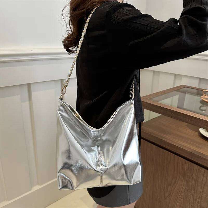 PU Top-Handle Handbag Luxury Designer Shoulder for Women Fashion Shopping Bag High Capacity Silver Gold Casual Underarm Tote XJ260306