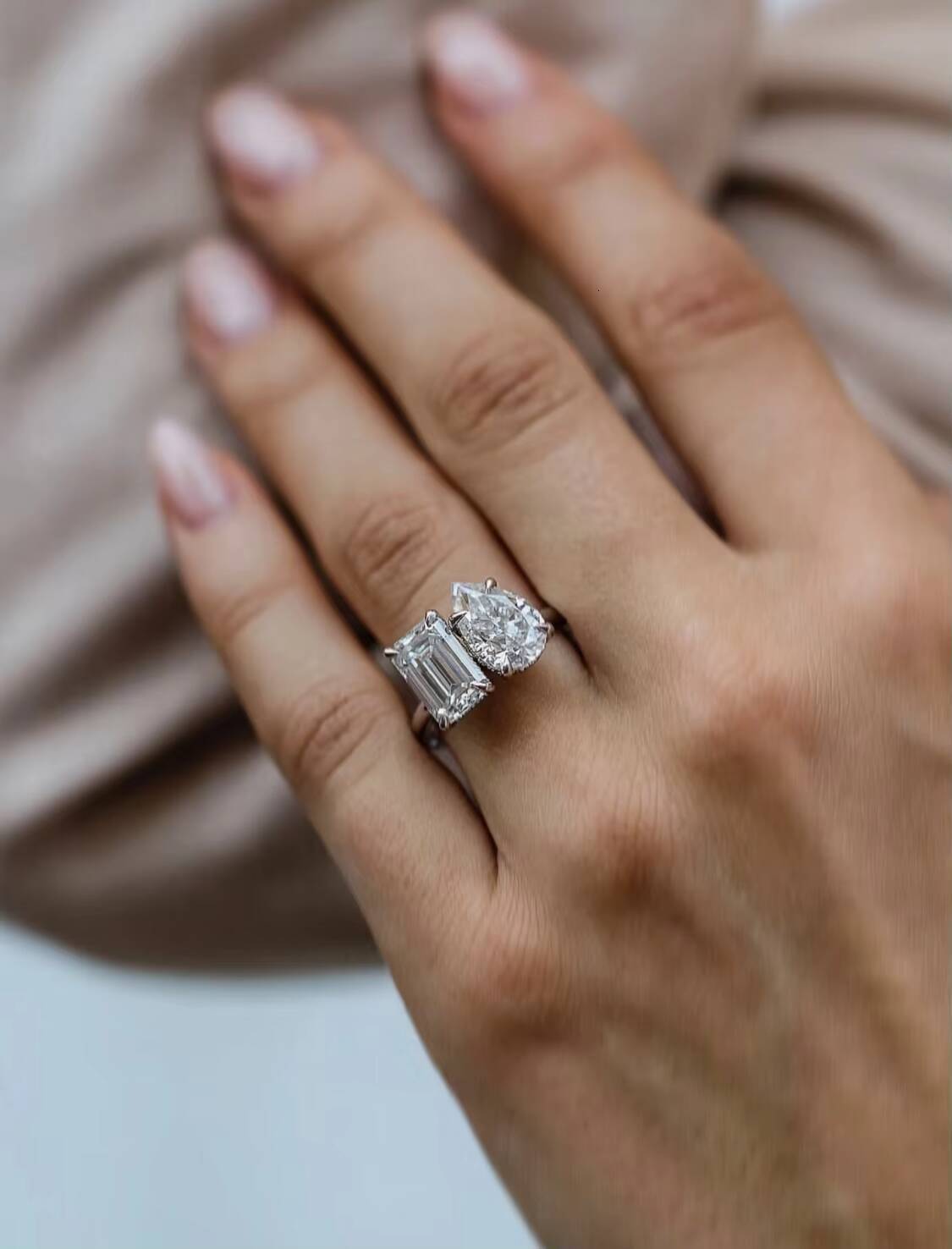 18K Gold Pear and Diamond 1CT Double Setting Lab Grown Diamond Rhodium Plated Classic Wedding Ring for Women Men IGI Certified