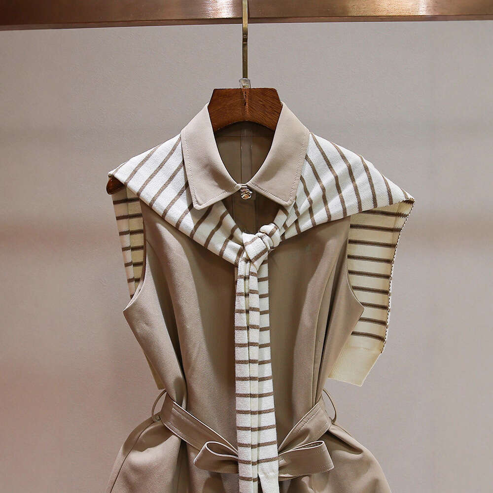 2026 high-end women's autumn new elegant knitted striped shawl straight tube sleeveless women's vest