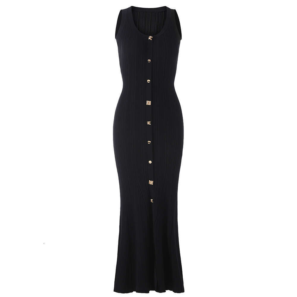 2026 spring and summer new designer sleeveless metal buckle one-piece European and American style INS knitted dress