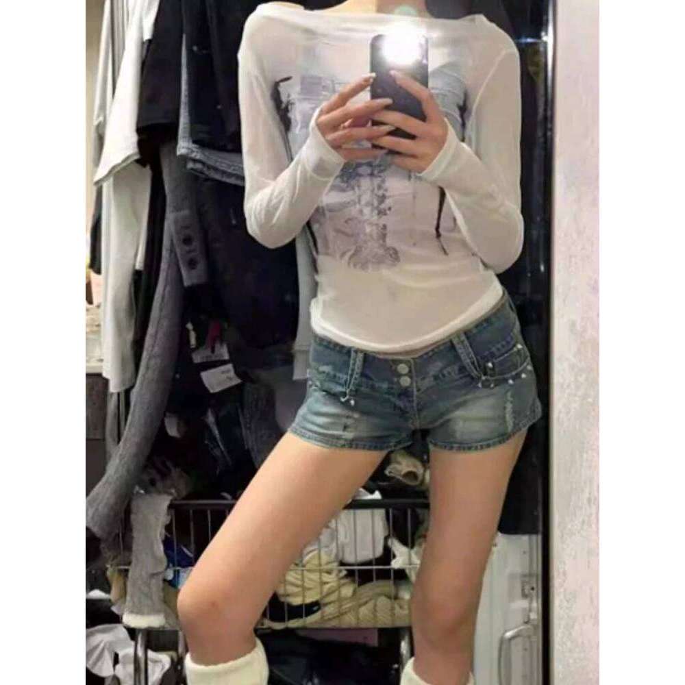 Y2k Low Waist Cowboy Women's Blue Denim Streetwear Mini Pants Harajuku Vintage Jeans Shorts 2000 Retro Clothes Summer XJ260306