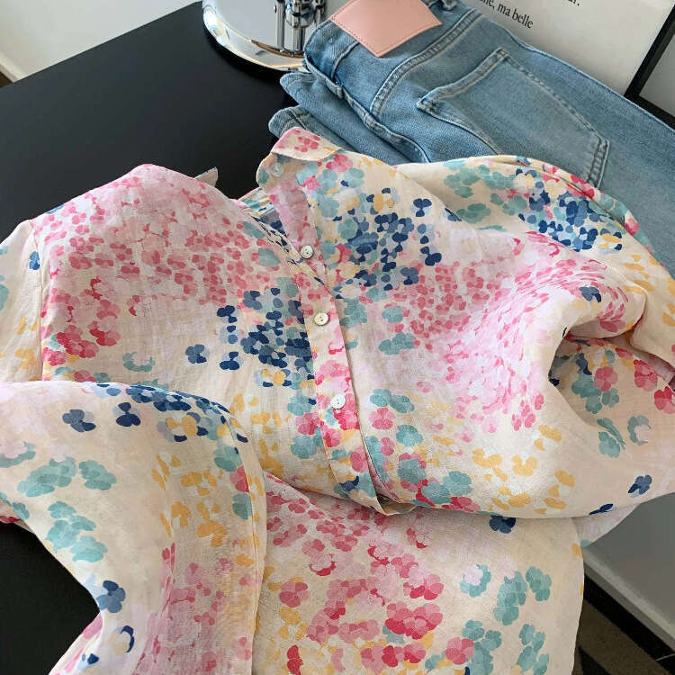 2026 Spring/Summer Designer Color Printed Long Sleeve Shirt Jacket A13 Women's Top Loose Casual