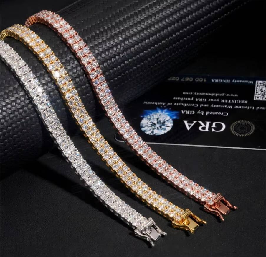 Pass Diamond Tester 6MM Two Rows 925 Silver Iced Out Hip Hop Fire Jewelry Moissanite Diamond Cluster Tennis Chain Bracelet