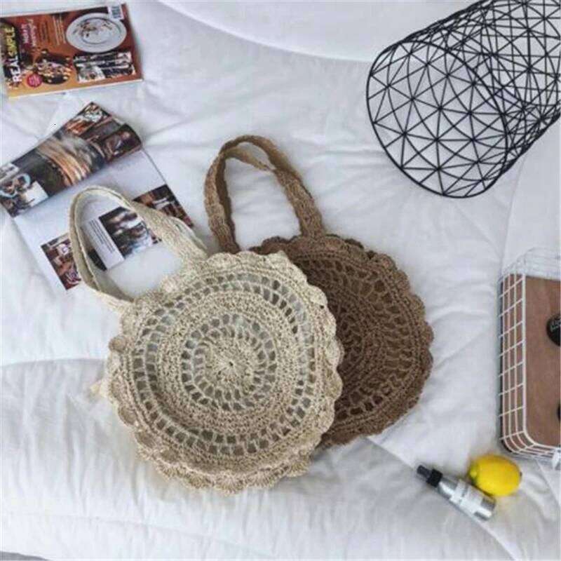 Bohemian Straw for Women Circle Beach Handbags Summer Rattan Shoulder Bags Handmade Knitted Travel Big Totes Bag New XJ260306