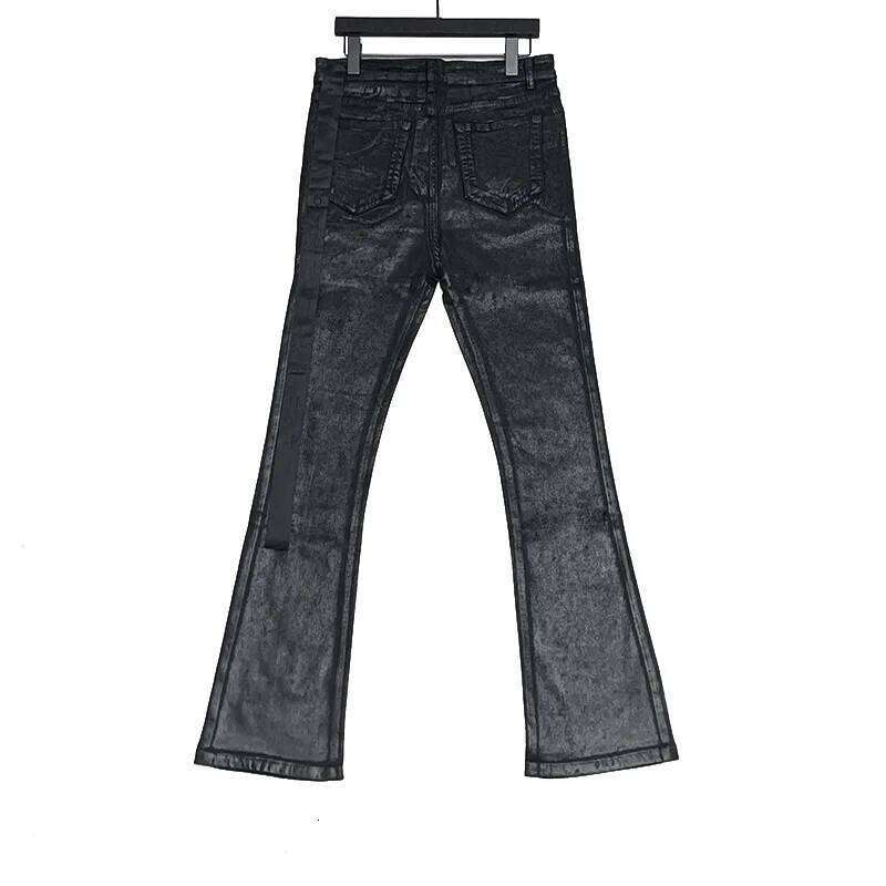 Owen Seak Mens Oil wax Jeans Classic Denim Gothic Coated Casual Flared Trousers High Street Solid Designer Pants H260306
