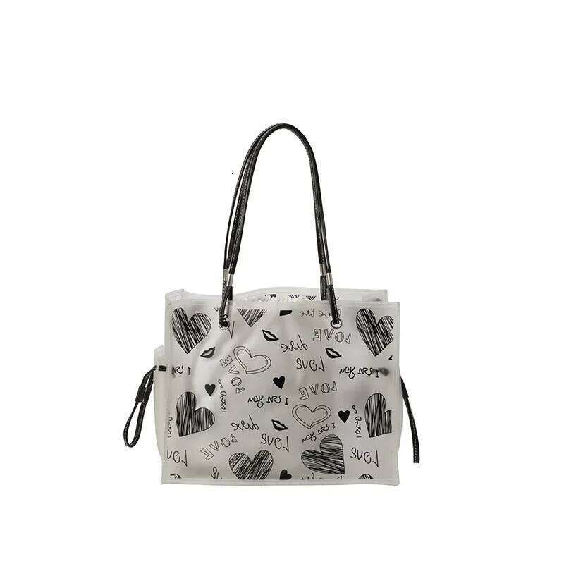 Transparent PVC Jelly Women, Fashionable Graffiti, Large Capacity, Shoulder Tote Bag, Stylish See-through Bag for Ladies XJ260306