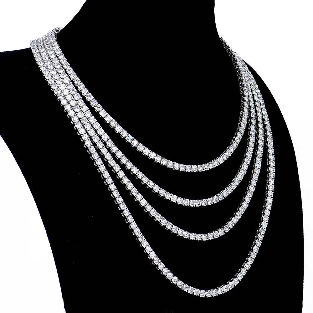 Wholesale Unisex Trendy Jewelry 925 Sterling Silver Gra Certificate Vvs 4mm Moissanite Diamond Moissanite Tennis Chain Necklace