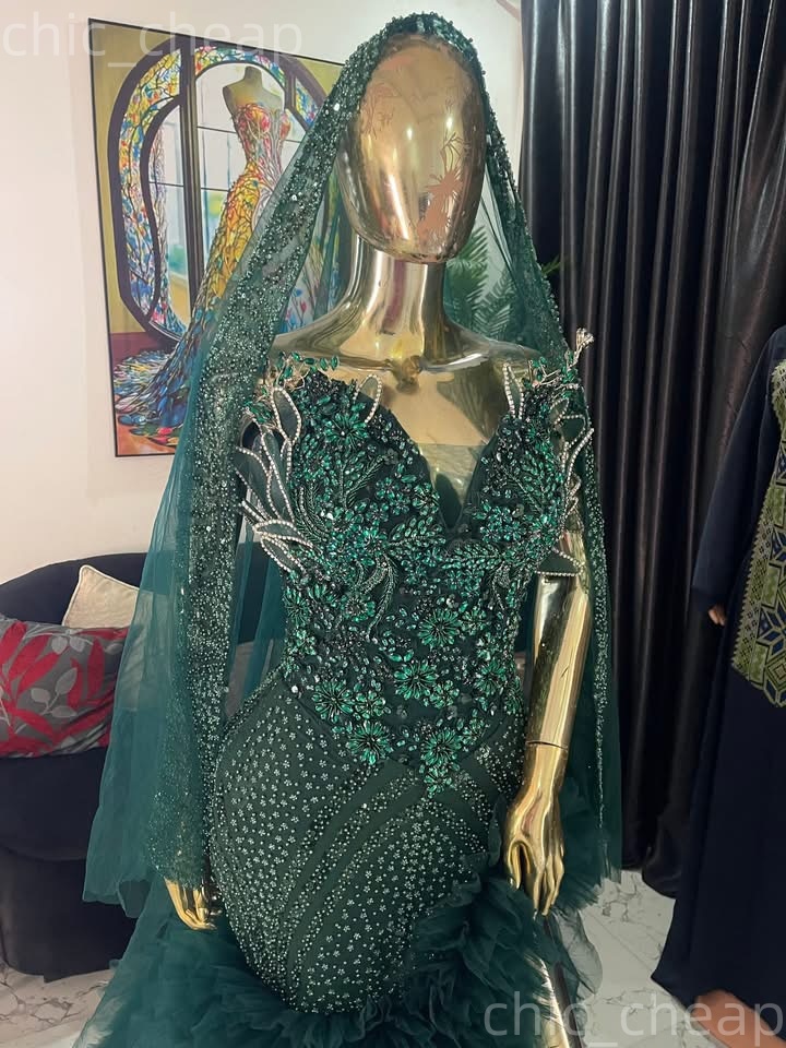 2K26 Dark Green Prom Dress 2026 Mermaid Prom Dress Florals Crystals Tiers Evening Dresses For Black Women Birthday Party Formal Receiption Gowns Dress
