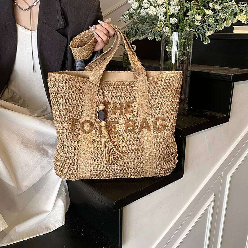 French Style Large Capacity Straw Woven for Women New Beach Vacation Shoulder Casual Commuting Tote Bag Purse XJ260306
