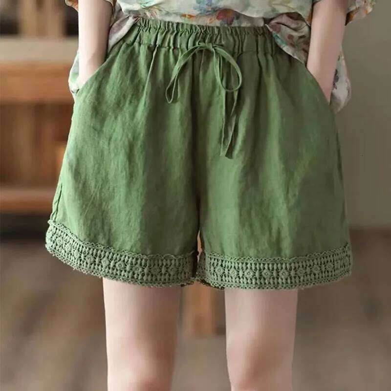 2024 Summer Thin Cotton Linen Baggy Shorts Women Casual High Waist Short Pants Korean Lace Up Loose Straight Pantalones Cortos XJ260306